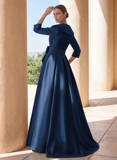 A-Line Wrap V-Neck Satin Mother Of The Bride Dresses With Bow