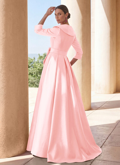 A-Line Wrap V-Neck Satin Mother Of The Bride Dresses With Bow