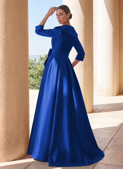 A-Line Wrap V-Neck Satin Mother Of The Bride Dresses With Bow