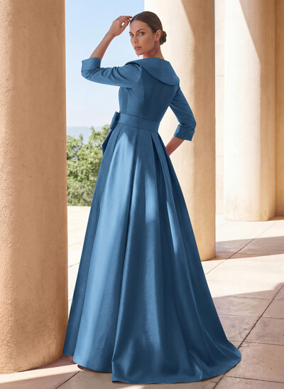 A-Line Wrap V-Neck Satin Mother Of The Bride Dresses With Bow