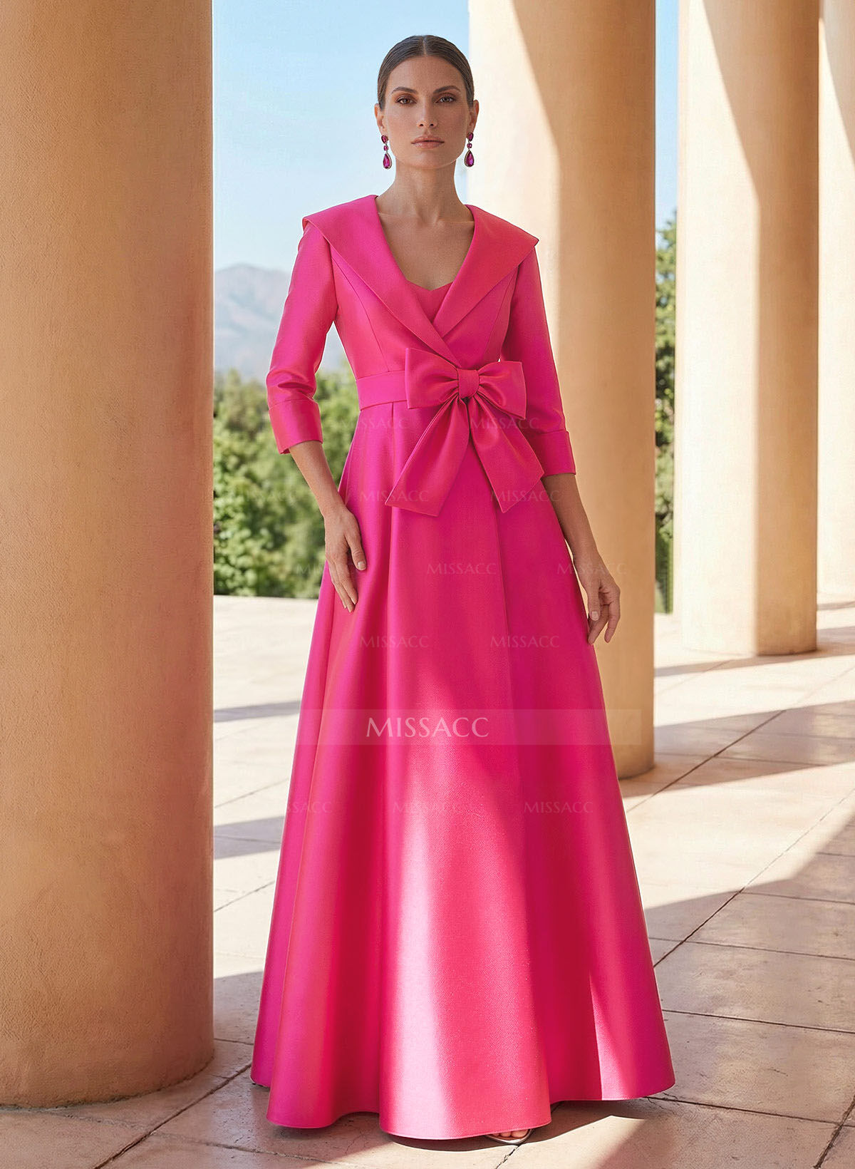 A-Line Wrap V-Neck Satin Mother Of The Bride Dresses With Bow