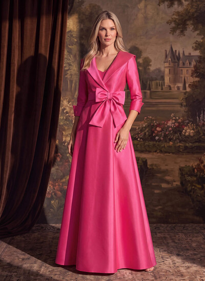 A-Line Wrap V-Neck Satin Mother Of The Bride Dresses With Bow