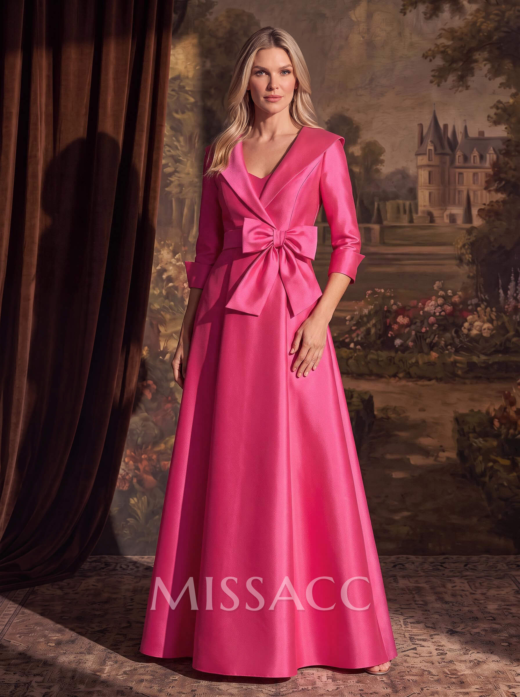 A-Line Wrap V-Neck Satin Mother Of The Bride Dresses With Bow