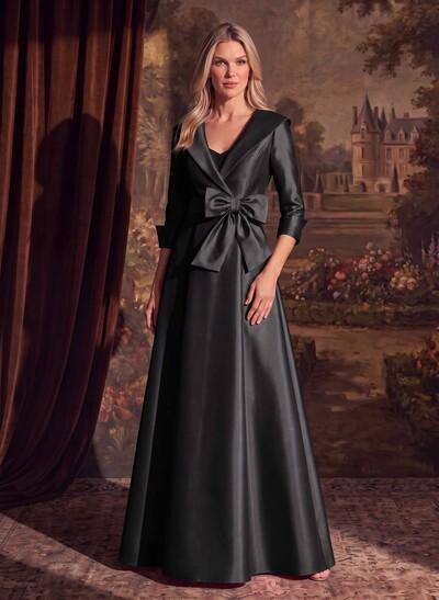 A-Line Wrap V-Neck Satin Mother Of The Bride Dresses With Bow