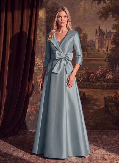 A-Line Wrap V-Neck Satin Mother Of The Bride Dresses With Bow