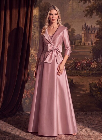 A-Line Wrap V-Neck Satin Mother Of The Bride Dresses With Bow