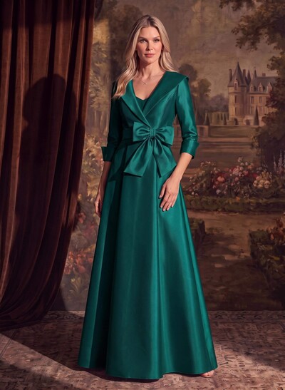 A-Line Wrap V-Neck Satin Mother Of The Bride Dresses With Bow