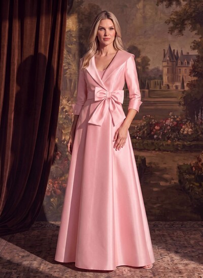 A-Line Wrap V-Neck Satin Mother Of The Bride Dresses With Bow