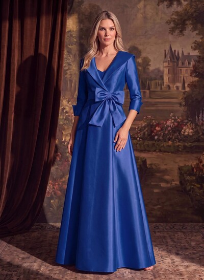 A-Line Wrap V-Neck Satin Mother Of The Bride Dresses With Bow