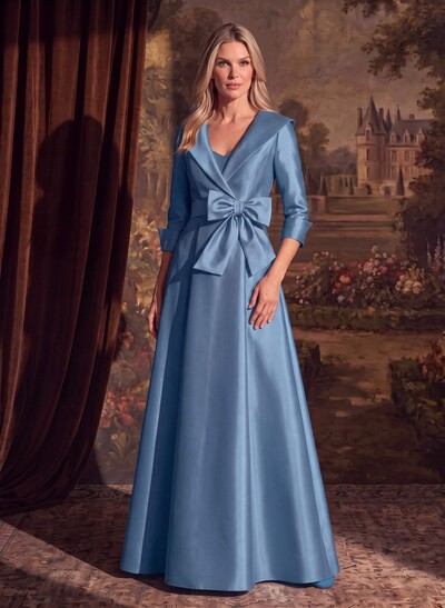 A-Line Wrap V-Neck Satin Mother Of The Bride Dresses With Bow