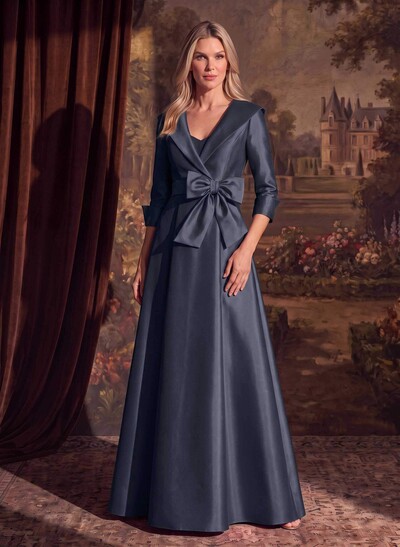 A-Line Wrap V-Neck Satin Mother Of The Bride Dresses With Bow