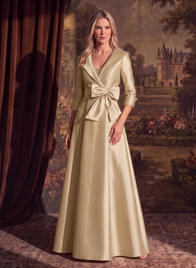 A-Line Wrap V-Neck Satin Mother Of The Bride Dresses With Bow