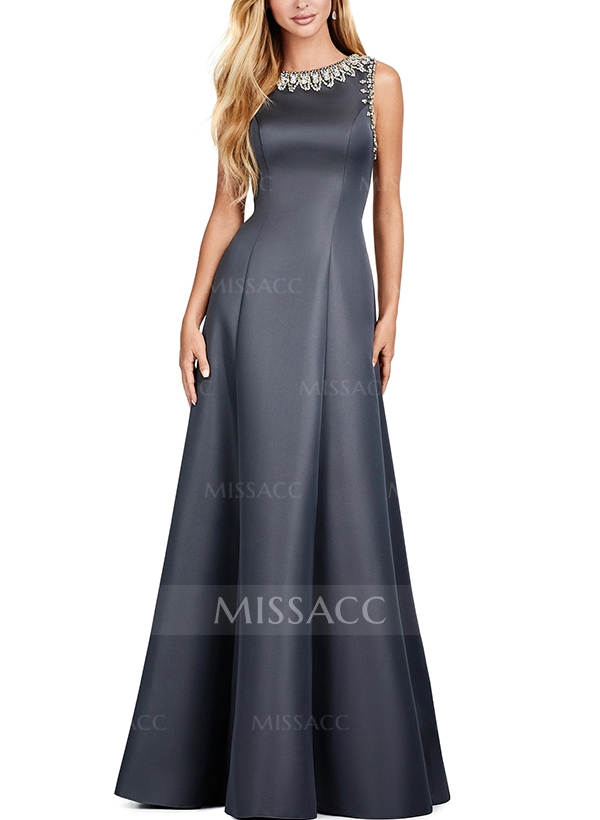 A-Line Scoop Neck Sleeveless Floor-Length Satin Mother Of The Bride Dresses