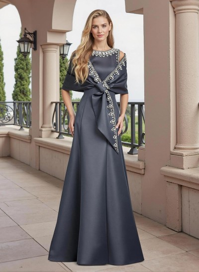 A-Line Scoop Neck Sleeveless Floor-Length Satin Mother Of The Bride Dresses