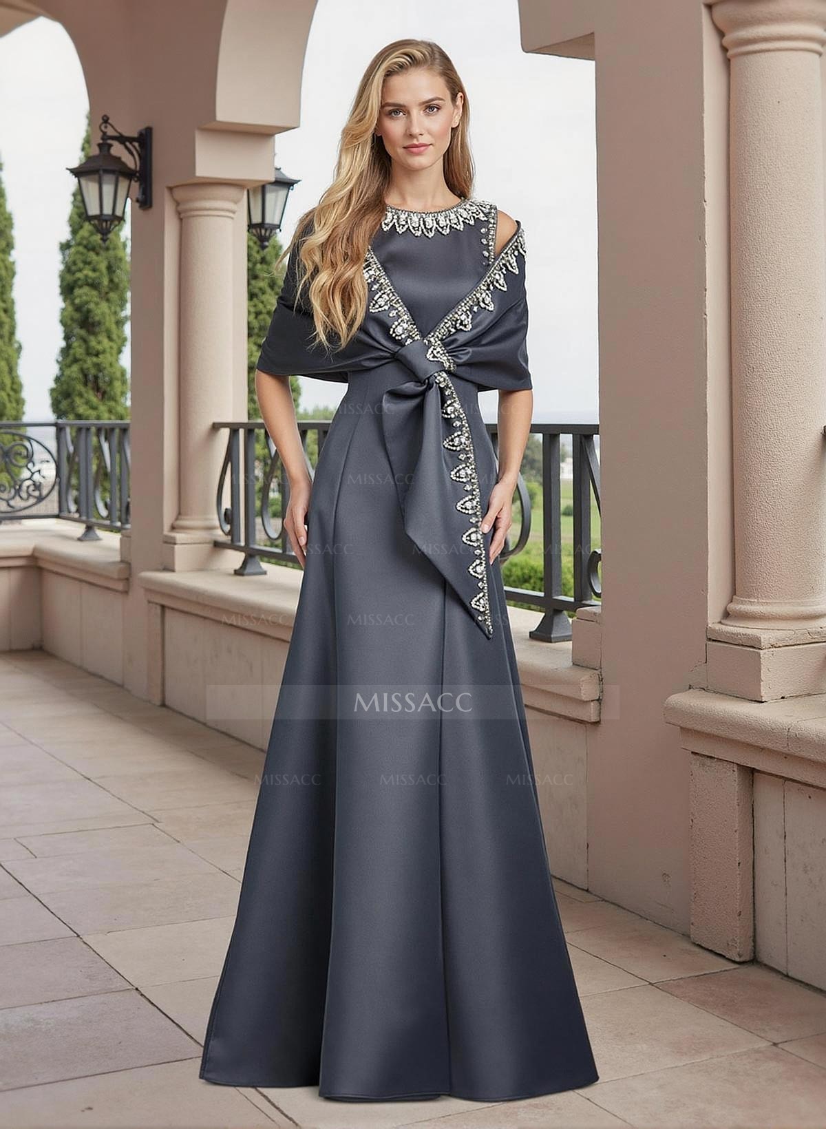 A-Line Scoop Neck Sleeveless Floor-Length Satin Mother Of The Bride Dresses