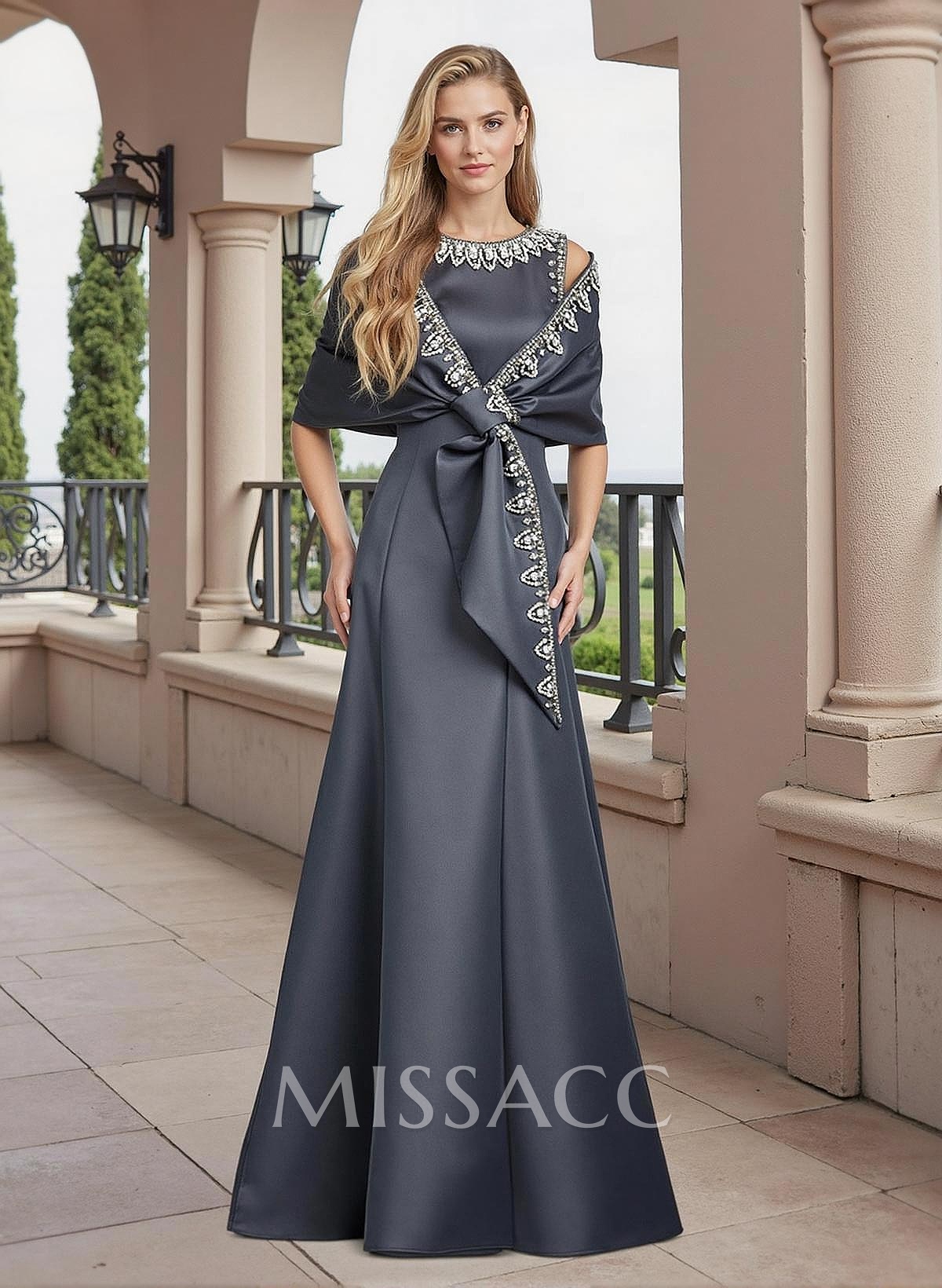 A-Line Scoop Neck Sleeveless Floor-Length Satin Mother Of The Bride Dresses