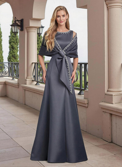 A-Line Scoop Neck Sleeveless Floor-Length Satin Mother Of The Bride Dresses