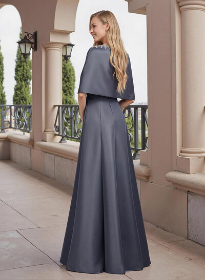 A-Line Scoop Neck Sleeveless Floor-Length Satin Mother Of The Bride Dresses