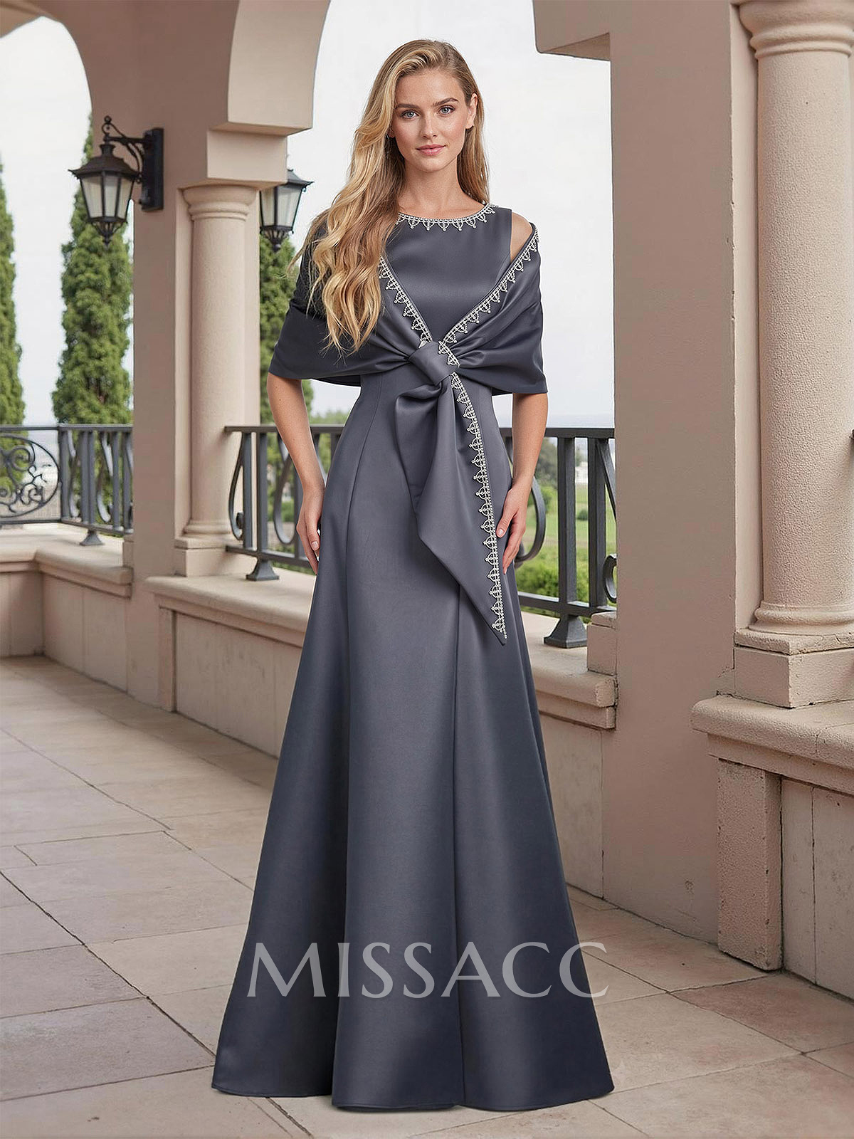 A-Line Scoop Neck Sleeveless Floor-Length Satin Mother Of The Bride Dresses