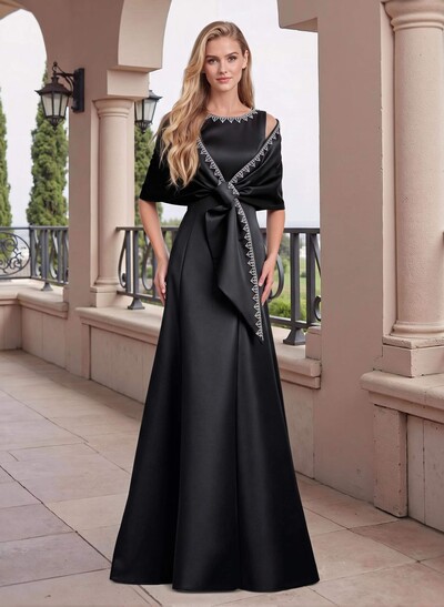 A-Line Scoop Neck Sleeveless Floor-Length Satin Mother Of The Bride Dresses