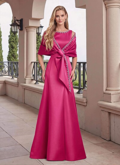 A-Line Scoop Neck Sleeveless Floor-Length Satin Mother Of The Bride Dresses