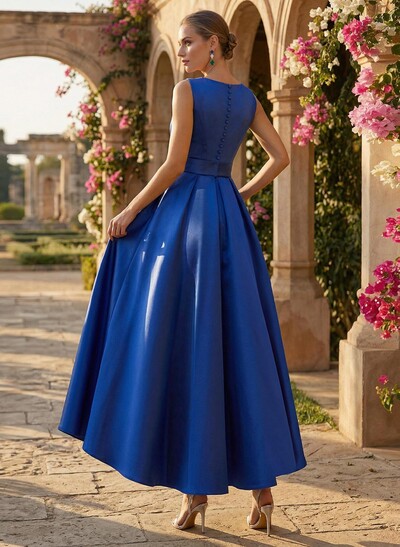 A-Line V-Neck Sleeveless Ankle-Length Satin Mother Of The Bride Dresses