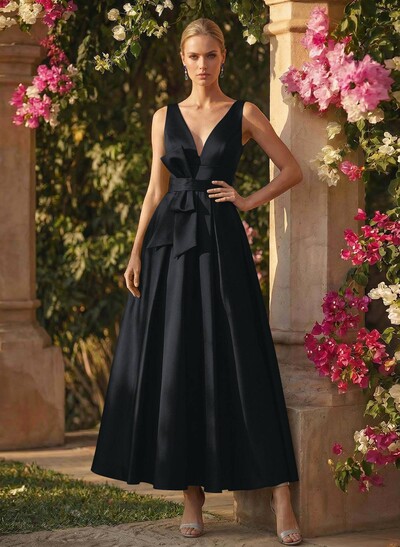A-Line V-Neck Sleeveless Ankle-Length Satin Mother Of The Bride Dresses