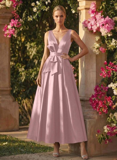 A-Line V-Neck Sleeveless Ankle-Length Satin Mother Of The Bride Dresses