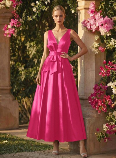 A-Line V-Neck Sleeveless Ankle-Length Satin Mother Of The Bride Dresses