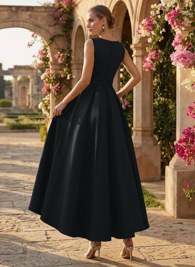 A-Line V-Neck Sleeveless Ankle-Length Satin Mother Of The Bride Dresses