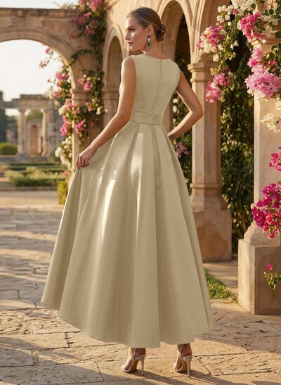 A-Line V-Neck Sleeveless Ankle-Length Satin Mother Of The Bride Dresses