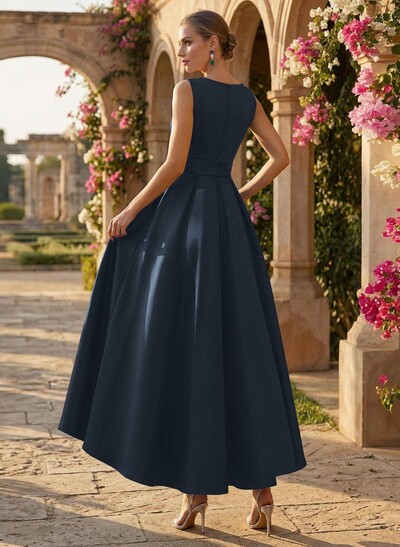 A-Line V-Neck Sleeveless Ankle-Length Satin Mother Of The Bride Dresses