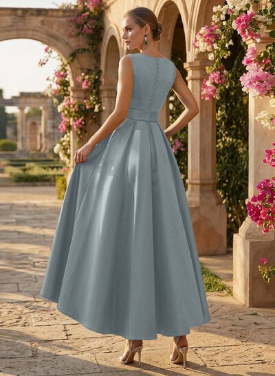 A-Line V-Neck Sleeveless Ankle-Length Satin Mother Of The Bride Dresses