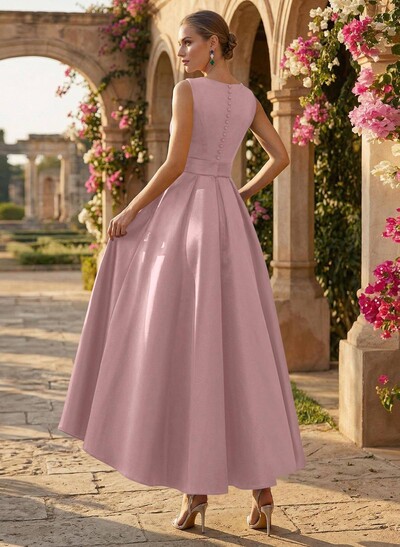 A-Line V-Neck Sleeveless Ankle-Length Satin Mother Of The Bride Dresses