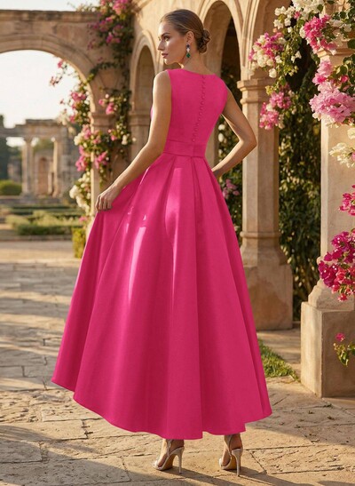 A-Line V-Neck Sleeveless Ankle-Length Satin Mother Of The Bride Dresses