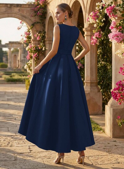 A-Line V-Neck Sleeveless Ankle-Length Satin Mother Of The Bride Dresses