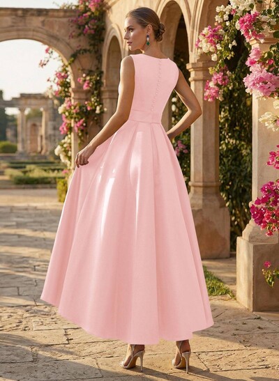 A-Line V-Neck Sleeveless Ankle-Length Satin Mother Of The Bride Dresses