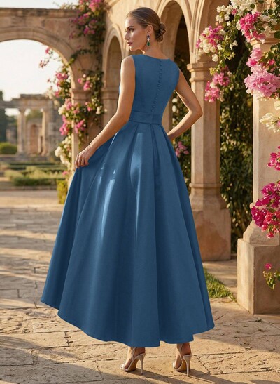 A-Line V-Neck Sleeveless Ankle-Length Satin Mother Of The Bride Dresses