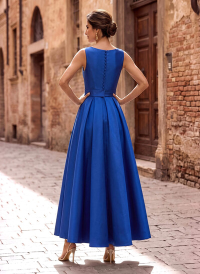 A-Line V-Neck Sleeveless Ankle-Length Satin Mother Of The Bride Dresses