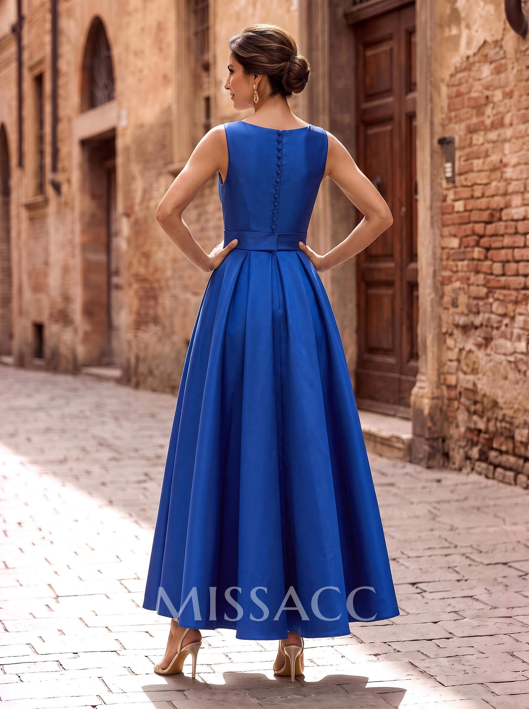 A-Line V-Neck Sleeveless Ankle-Length Satin Mother Of The Bride Dresses