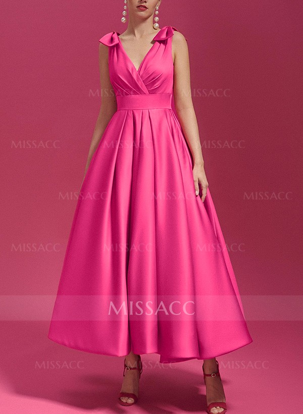 A-Line V-Neck Sleeveless Satin Mother Of The Bride Dresses With Bow(s)