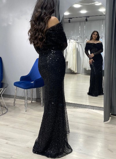 Sequined Long Sleeves Off-The-Shoulder Trumpet/Mermaid Prom Dresses