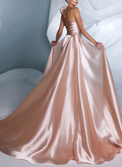 One-Shoulder Pleated Simple Prom Dresses