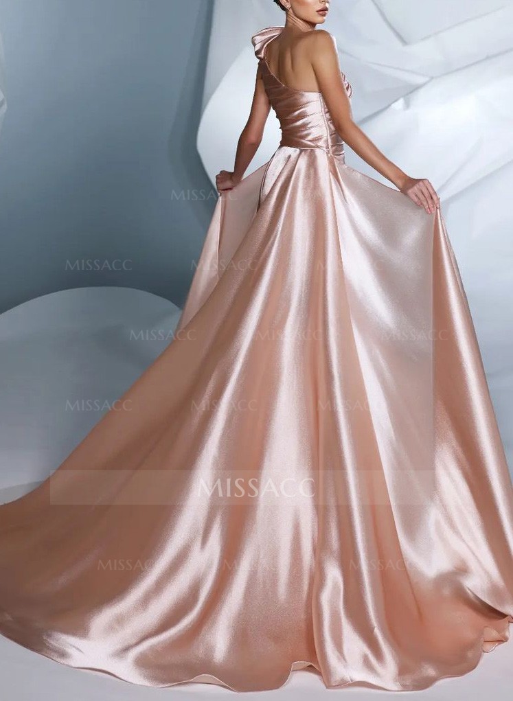 One-Shoulder Pleated Simple Prom Dresses