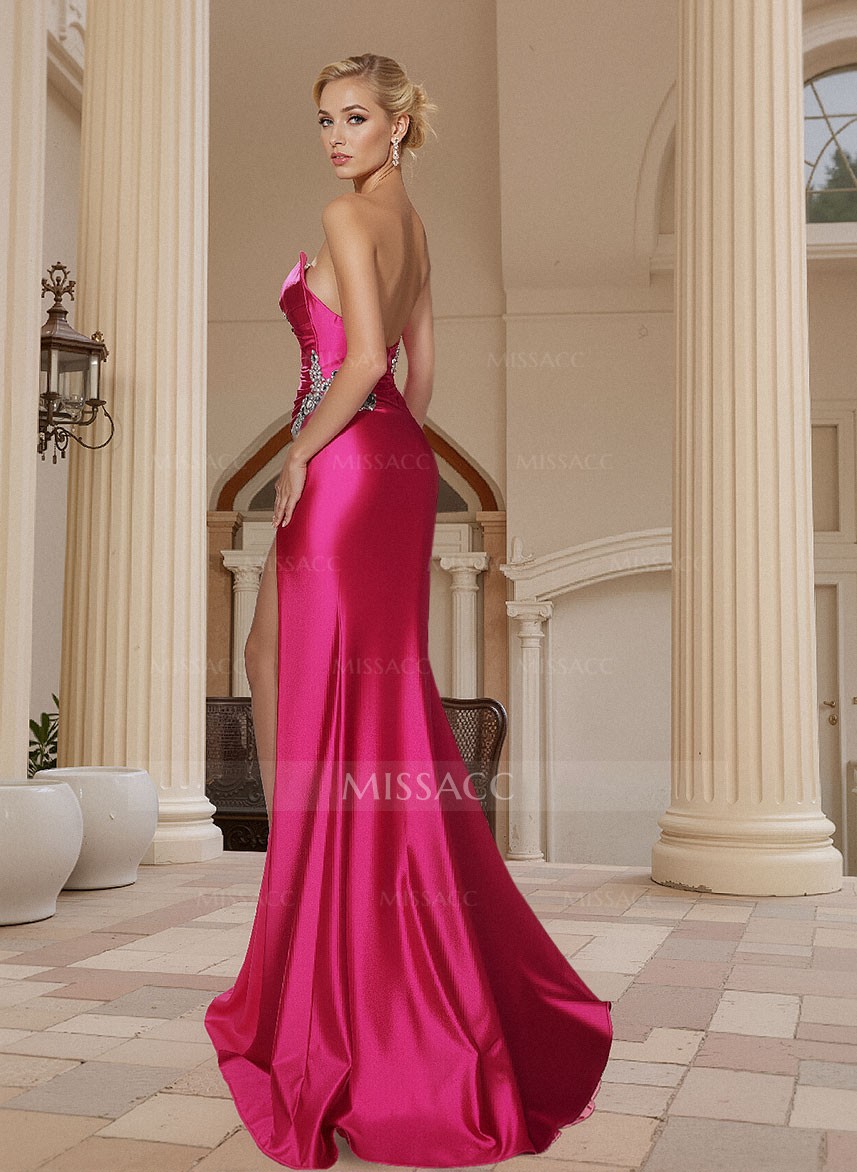 Beading Sweetheart Sheath/Column Prom Dresses With High Slit