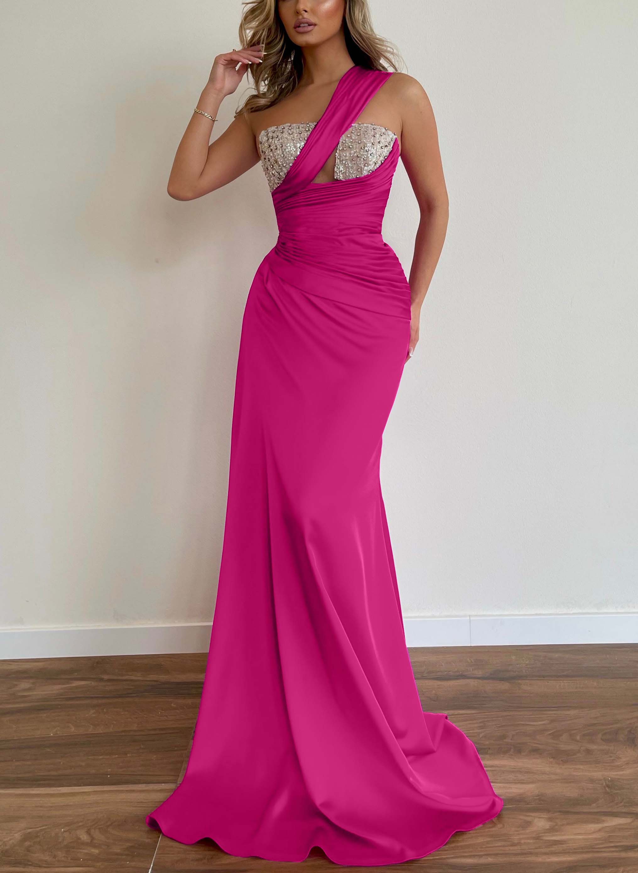 Sparkly Beading One-Shoulder Prom Dresses With Sheath/Column
