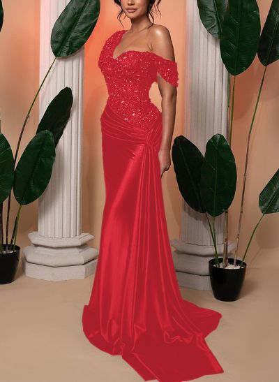 Trumpet/Mermaid Asymmetrical Sleeveless Sequined Prom Dresses