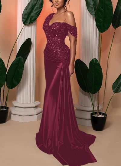 Trumpet/Mermaid Asymmetrical Sleeveless Sequined Prom Dresses