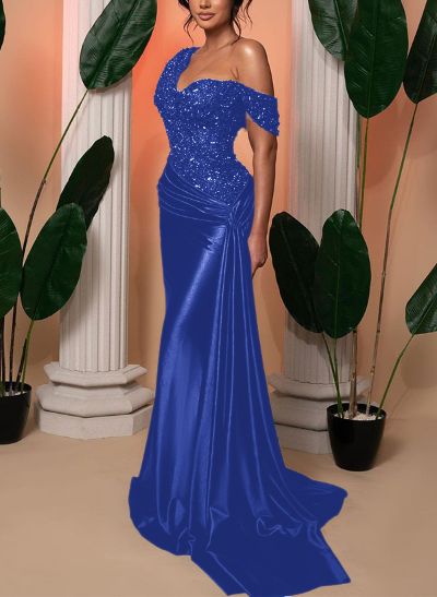 Trumpet/Mermaid Asymmetrical Sleeveless Sequined Prom Dresses