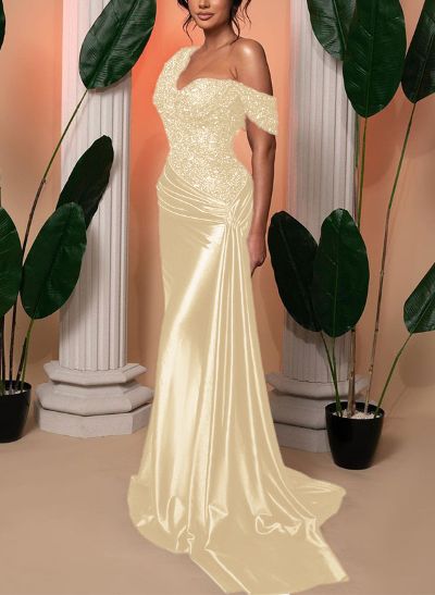 Trumpet/Mermaid Asymmetrical Sleeveless Sequined Prom Dresses